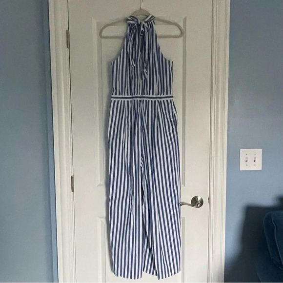 J Crew Tie-back halter jumpsuit blue white stripe 18564 - Picture 8 of 15